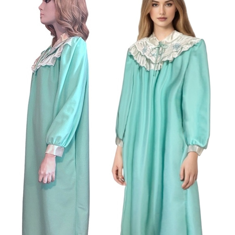 Vintage Apostrophe Fleece Flannel Dressing Gown Robe House Dress Front Zip Plush